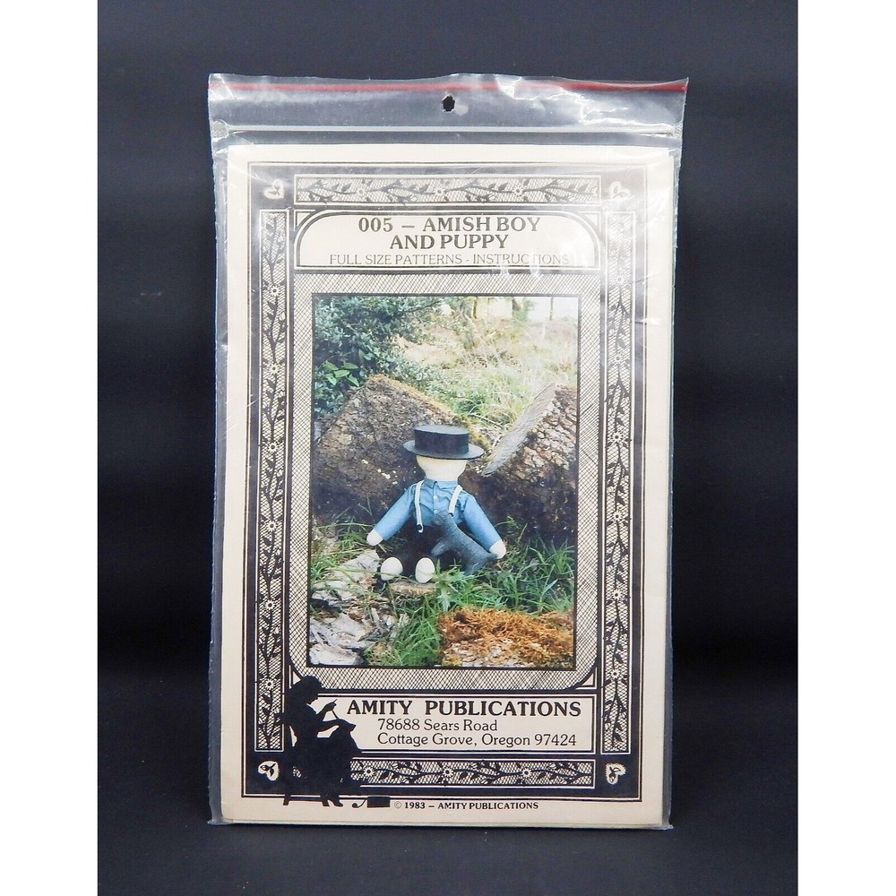 Amity Publications 005 Amish Boy Doll And Puppy Pattern 21" 1983 Uncut